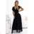 562-3 NASTIA Long dress with neckline and short sleeves - black