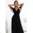 562-3 NASTIA Long dress with neckline and short sleeves - black