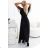 562-3 NASTIA Long dress with neckline and short sleeves - black