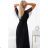 562-3 NASTIA Long dress with neckline and short sleeves - black