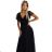 562-3 NASTIA Long dress with neckline and short sleeves - black