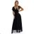 562-3 NASTIA Long dress with neckline and short sleeves - black