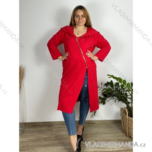 Mikina prodloužená na zip alá cardigan dámská (uni m/2xl) ITALSKá MóDA IM521205/DR M/L/XL červená