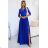 309-12 AMBER elegant lace long dress with a neckline - Royal blue