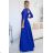 309-12 AMBER elegant lace long dress with a neckline - Royal blue