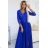 309-12 AMBER elegant lace long dress with a neckline - Royal blue