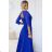 309-12 AMBER elegant lace long dress with a neckline - Royal blue