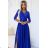 309-12 AMBER elegant lace long dress with a neckline - Royal blue