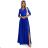 309-12 AMBER elegant lace long dress with a neckline - Royal blue