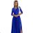 309-12 AMBER elegant lace long dress with a neckline - Royal blue