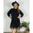 Women's Plus Size Casual Drawstring 3/4 Long Sleeve Dress (50/52/54 ONE SIZE) ITALIAN FASHION IM424701 50/52 black