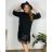 Women's Plus Size Casual Drawstring 3/4 Long Sleeve Dress (50/52/54 ONE SIZE) ITALIAN FASHION IM424701 50/52 black