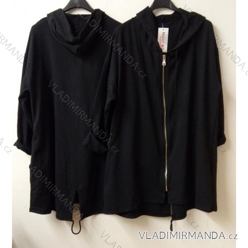Sweatshirt thin extended long sleeve hooded women (UNI S-L) ITALIAN FASHION IMB20038 52/54 black