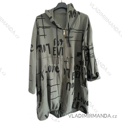 Cardigan mikina bavlněný dlouhý rukáv dámský nadrozměr oversize(uni xl/2xl) ITALSKÁ MÓDA IMB21RIONA/DR khaki XL/2XL