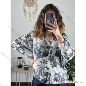 Svetr oversize krátký rukáv tenký s potiskem dámský (M/L ONE SIZE) ITALSKá MóDA IMSM24OAZA/DUR