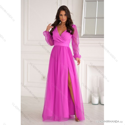 Women's Plus Size (42-46) Long Elegant Party Sleeveless Dress POLISH FASHION PMLBC23265-10 dark pink 36