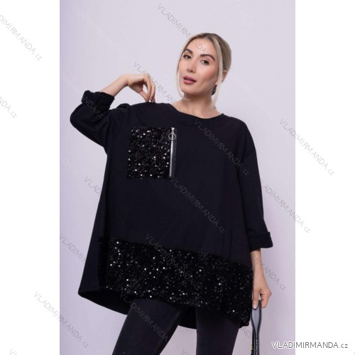 Women's Long Sleeve Oversized Shirt With Belt (S/M/L ONE SIZE) ITALIAN FASHION IMWGS223417 black 