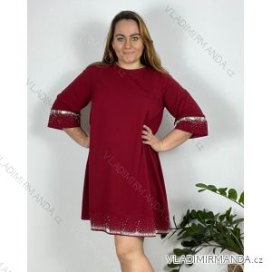 Šaty elegantní 3/4 rukáv dámské nadrozměr (48/50/52 ONE SIZE) ITALSKÁ MÓDA IMSM2439424