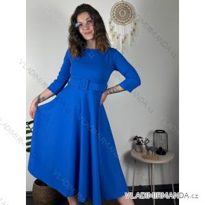 Šaty elegantní s páskem dlouhý rukáv dámské (S/M/L ONE SIZE) ITALSKÁ MÓDA IM424802