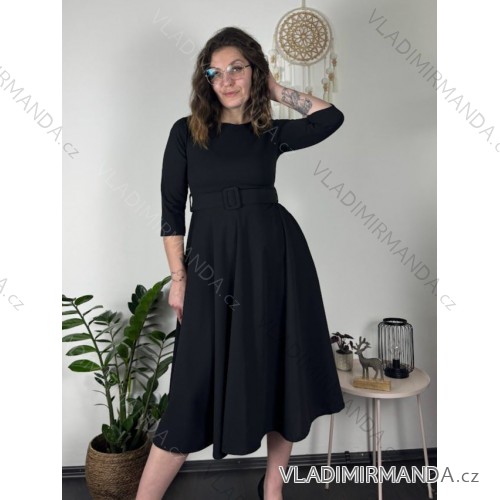 Women's elegant party long sleeve dress (S/M ONE SIZE) ITALIAN FASHION IM322282 black S/M/L