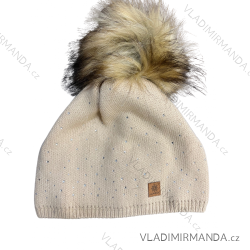 Women's cap with stones (uni) WOOLK POLAND PV417027 ONE SIZE beige