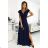 411-3 CRYSTAL long shimmering dress with a neckline - navy blue dark blue 3XL