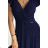 411-3 CRYSTAL long shimmering dress with a neckline - navy blue dark blue 3XL