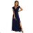 411-3 CRYSTAL long shimmering dress with a neckline - navy blue dark blue 3XL