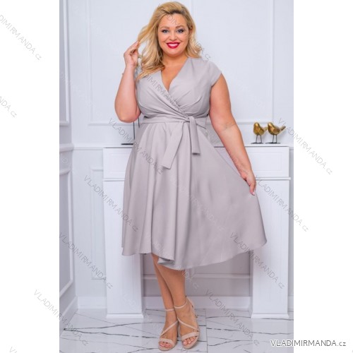 Women's Plus Size (42-46) Long Elegant Party Sleeveless Dress POLISH FASHION PMLBC23265-10 grey 48