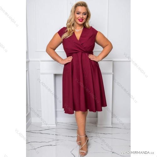 Women's Plus Size (42-46) Long Elegant Party Sleeveless Dress POLISH FASHION PMLBC23265-10 wine 44