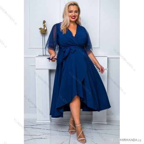 Women's Plus Size (42-46) Long Elegant Party Sleeveless Dress POLISH FASHION PMLBC23265-10 dark blue 54