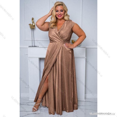 Women's Plus Size (42-46) Long Elegant Party Sleeveless Dress POLISH FASHION PMLBC23265-10 Brown 46