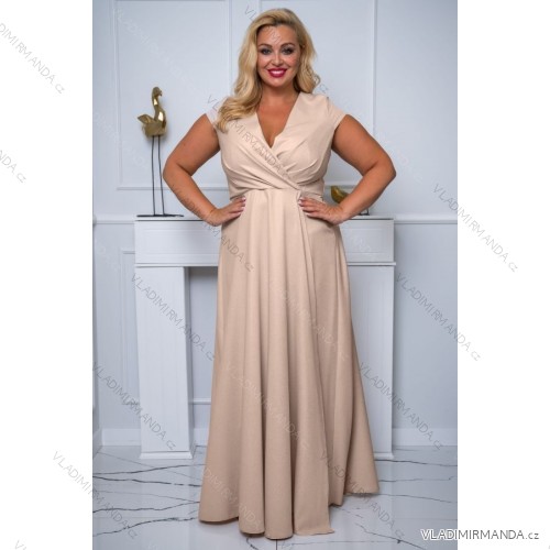 Women's Plus Size (42-46) Long Elegant Party Sleeveless Dress POLISH FASHION PMLBC23265-10 light gold 50