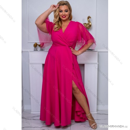 Women's Plus Size (42-46) Long Elegant Party Sleeveless Dress POLISH FASHION PMLBC23265-10 růžová fuchsiová 50