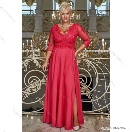 Women's Plus Size (42-46) Long Elegant Party Sleeveless Dress POLISH FASHION PMLBC23265-10 růžová fuchsiová 44