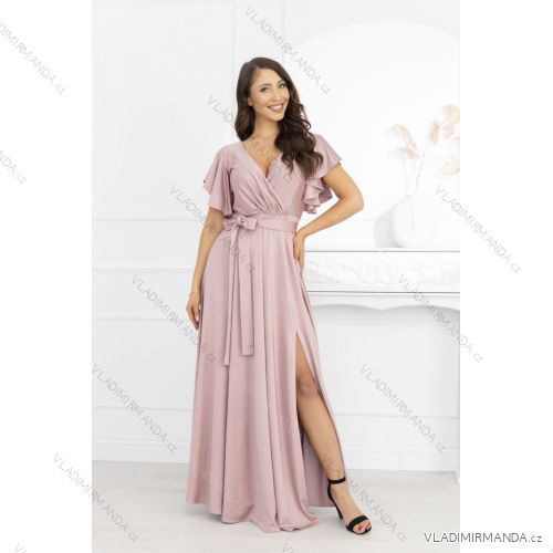 Women's Long Formal Short Sleeve Dress (36-54) POLISH FASHION PMLMR23ALICE rose old rose 44