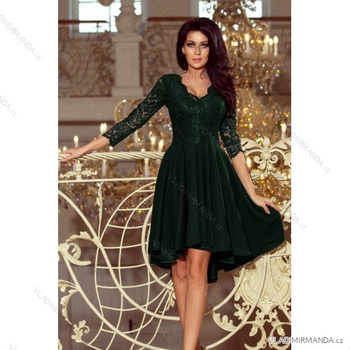 Šaty elegantní společenské s krajkou dlouhý rukáv dámský (S - 3XL) polská moda 210-3 NICOLLE NMC-210-3/DR zelená smaragdová XL