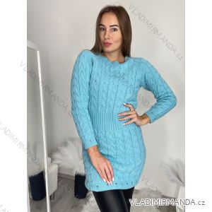 Šaty pletené dlouhý rukáv dámské (S/M/L ONE SIZE) ITALSKÁ MÓDA IMWBL24124/DR