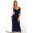 564-4 CALLIE Midi dress with open shoulders and neckline - navy blue color