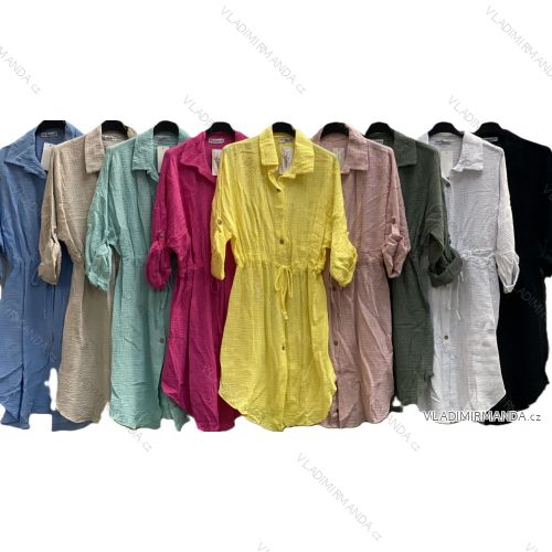 Muslin shirt dress 3/4 long sleeve women's oversized (48/50/52 ONE SIZE) ITALIAN FASHION IMC25033