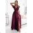 Elegant formal dress CRYSTAL long with neckline short sleeves (XS-XL) Polish fashion NMC-411-10/DUR burgundy L