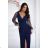 Women's Plus Size (42-46) Long Elegant Party Sleeveless Dress POLISH FASHION PMLBC23265-10 dark blue 36