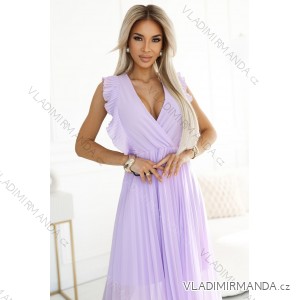 315-7 EMILY Pleated dress with frills and neckline - heather color