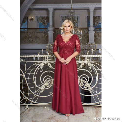 Women's Plus Size (42-46) Long Elegant Party Sleeveless Dress POLISH FASHION PMLBC23265-10 wine 52