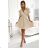 586-1 Women's dress with envelope neckline, sleeves and belt - beige