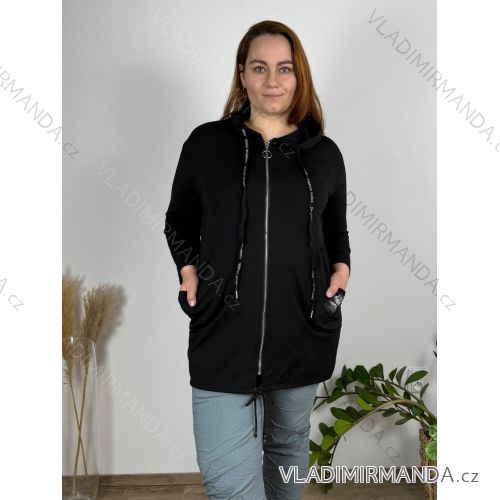 Women's long sleeve, zip-up, hooded sweatshirt, oversized (52/54/56 ONE SIZE) ITALIAN FASHION IM425047 44/46 black
