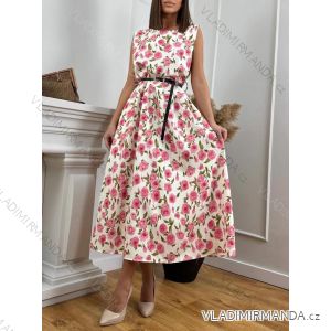 Summer floral dress with belt, sleeveless, women's oversized (S/M/L ONE SIZE) ITALIAN FASHION IMWGB25225