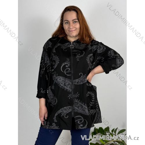Mikina na zip s kapucí dlouhý rukáv dámská nadrozměr (52/54/56 ONE SIZE) ITALSKÁ MÓDA IMSM25LILIA/DUR 52/54 Černá