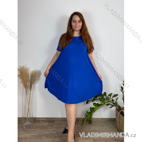 Šaty letní krátký rukáv dámské nadrozměr (52/54/56 ONE SIZE) ITALSKÁ MÓDA IM425069/DUR 52/54 modrá královská