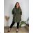 Bunda stahovací slabá na zip s kapucí dlouhý rukáv dámská nadrozměr (50/52/54 ONE SIZE) ITALSKÁ MÓDA IMC25097/DUR 50/52 zelená khaki